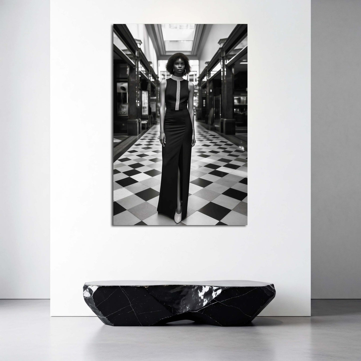 Donna moda bianco nero abito elegante galleria moderna quadro