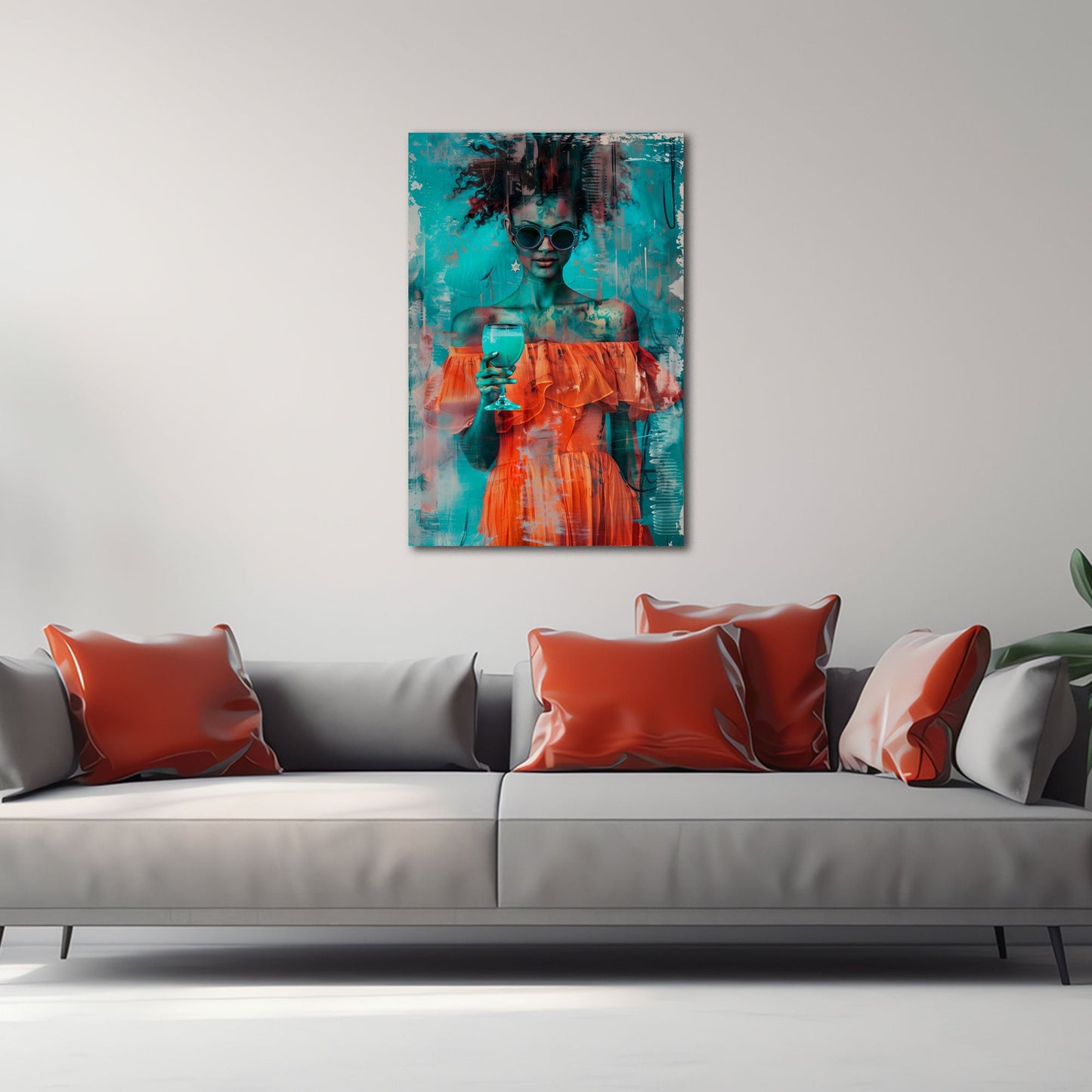 Donna moderna con occhiali da sole e un cocktail quadro