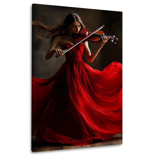 Donna violino vestito rosso atmosfera classica quadro
