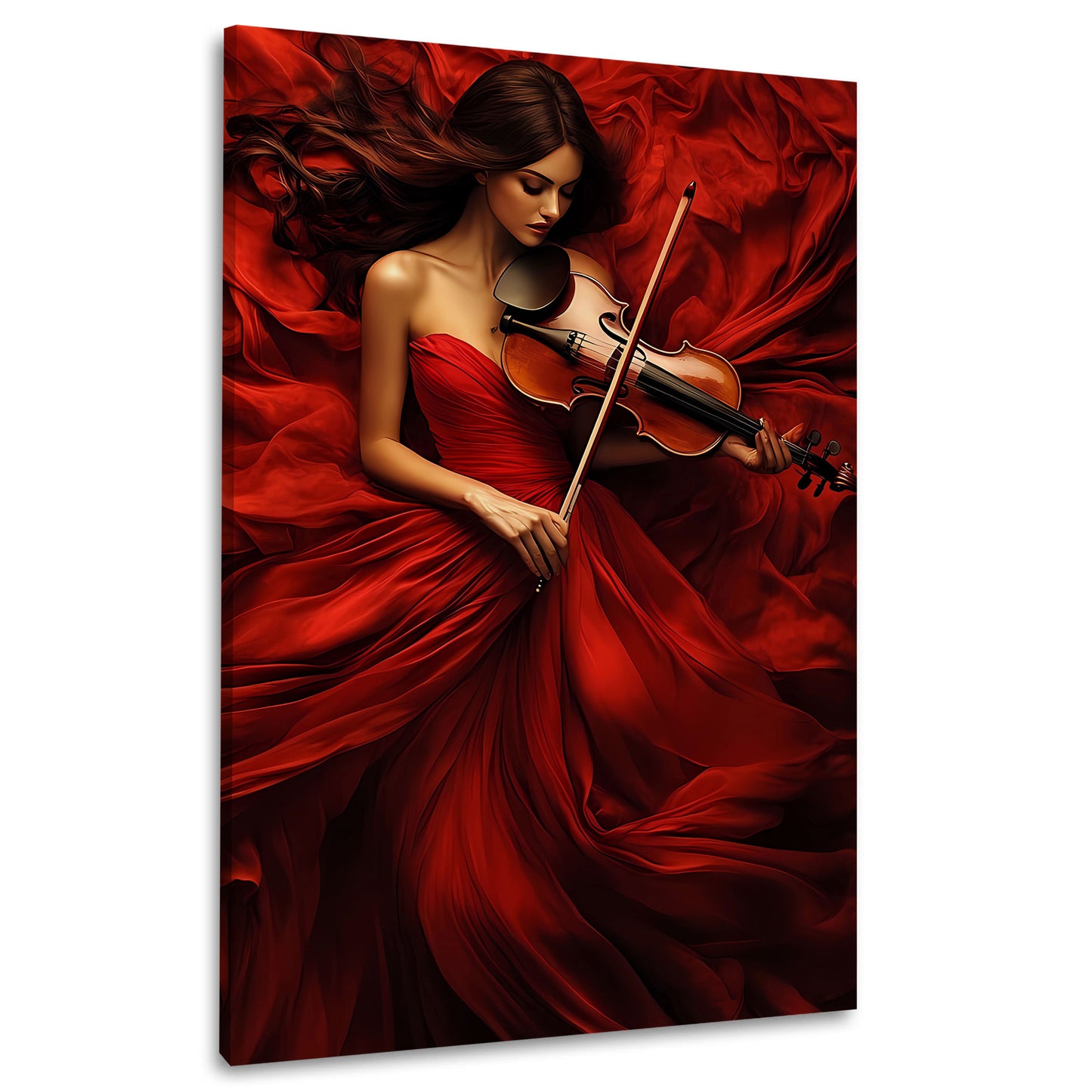 Donna violino vestito rosso bellezza classica quadro