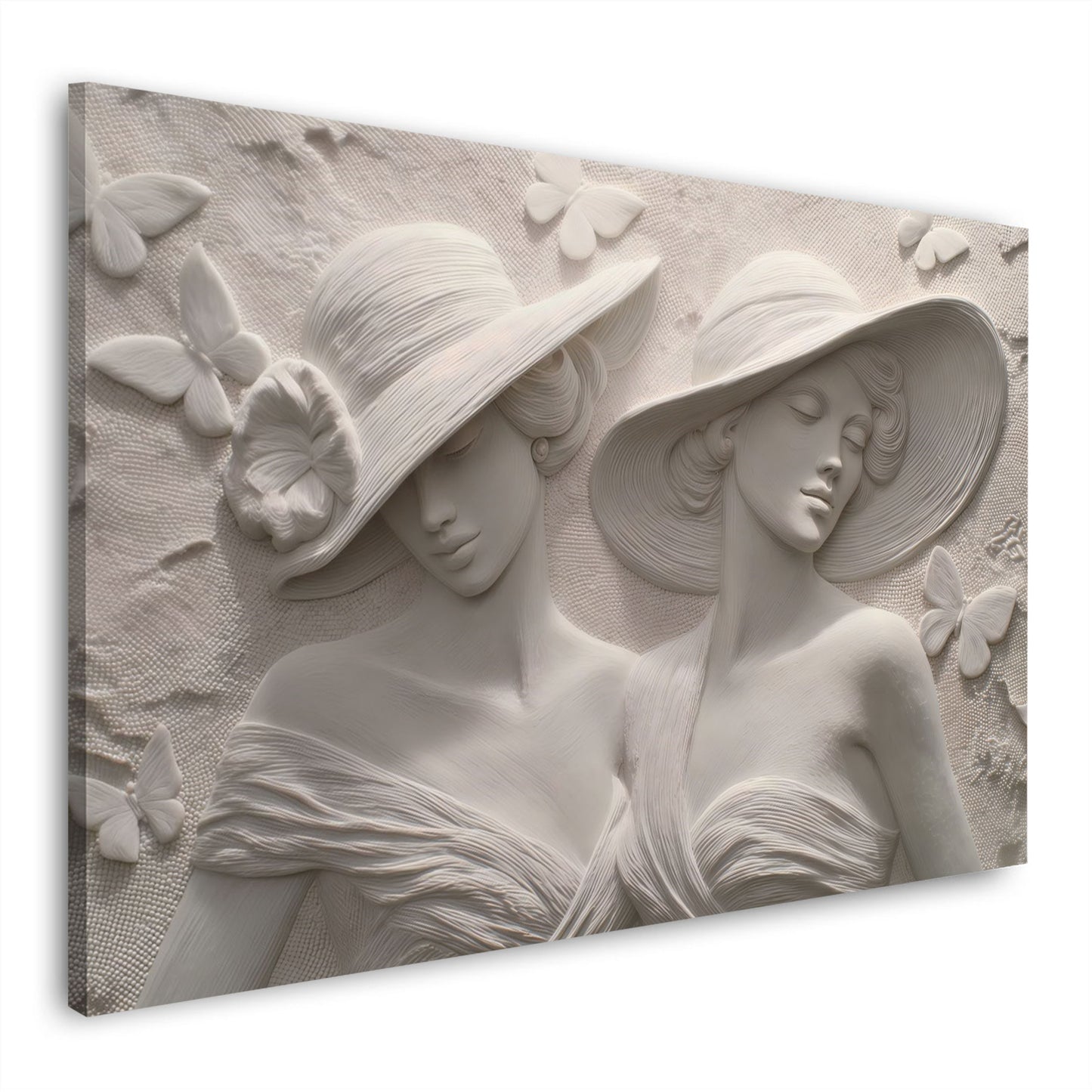 Donne eleganti ritratto con cappello farfalle rilievo decorativo quadro