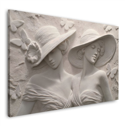 Donne eleganti ritratto con cappello farfalle rilievo decorativo quadro