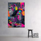 Due gorilla con cuffie e controller neon graffiti quadro