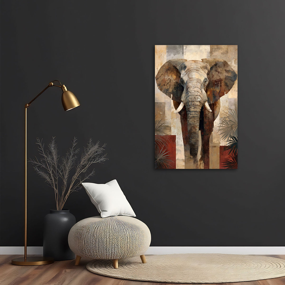 Quadro elefante toni caldi ambientato
