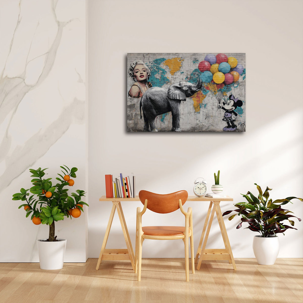 Elefante con palloncini, Marilyn e topolina Street Art quadro