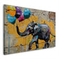 Elefante con palloncini su muro giallo in stile Street Art quadro