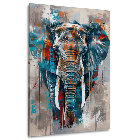 Elefante con tracce di colore blu espressivo quadro