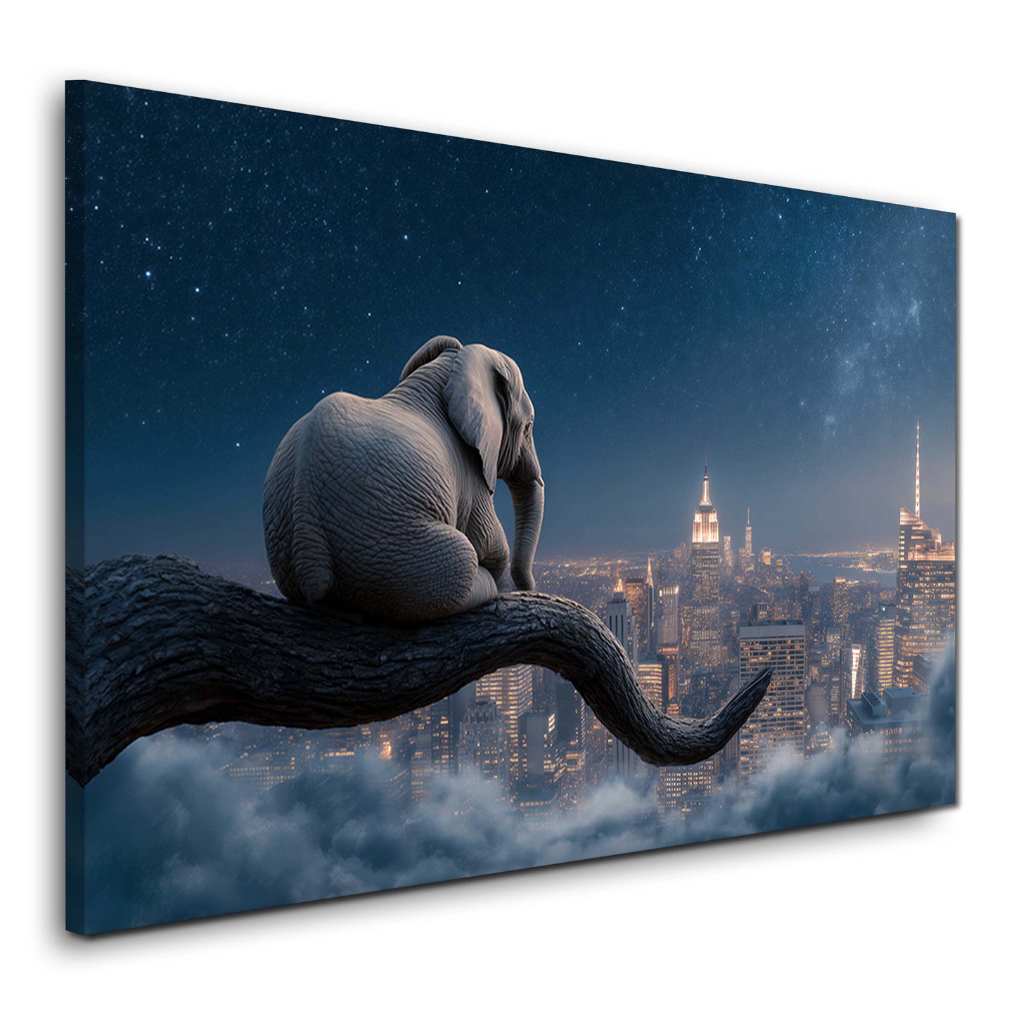 Elefante sul ramo sopra lo skyline di New York quadro - vista 1