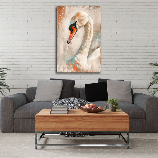 Elegante cigno bianco con tracce di colore vintage quadro