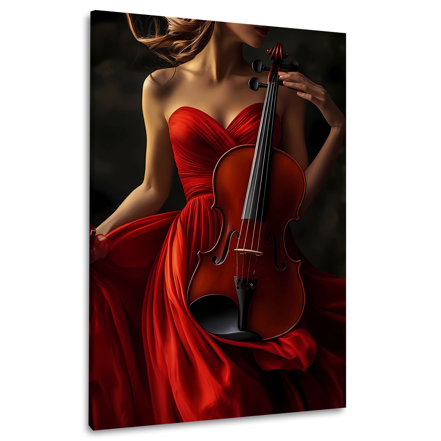 Elegante con donna in rosso e violino classico quadro
