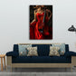 Elegante con donna in rosso e violino classico quadro