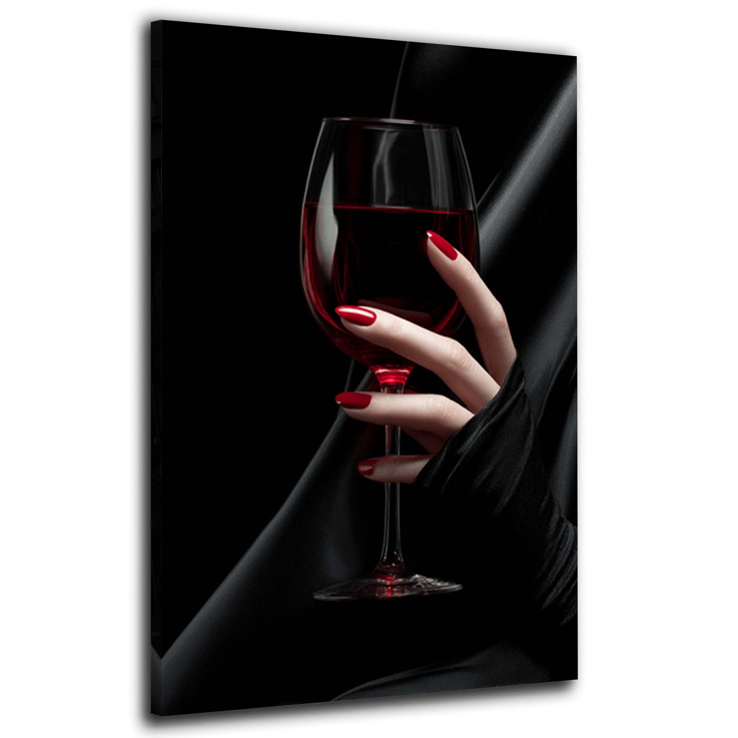 Eleganza con bicchiere di vino e unghie rosse quadro