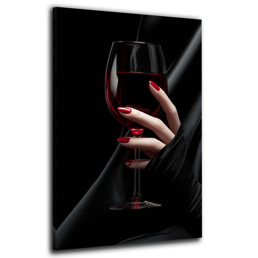 Eleganza con bicchiere di vino e unghie rosse quadro