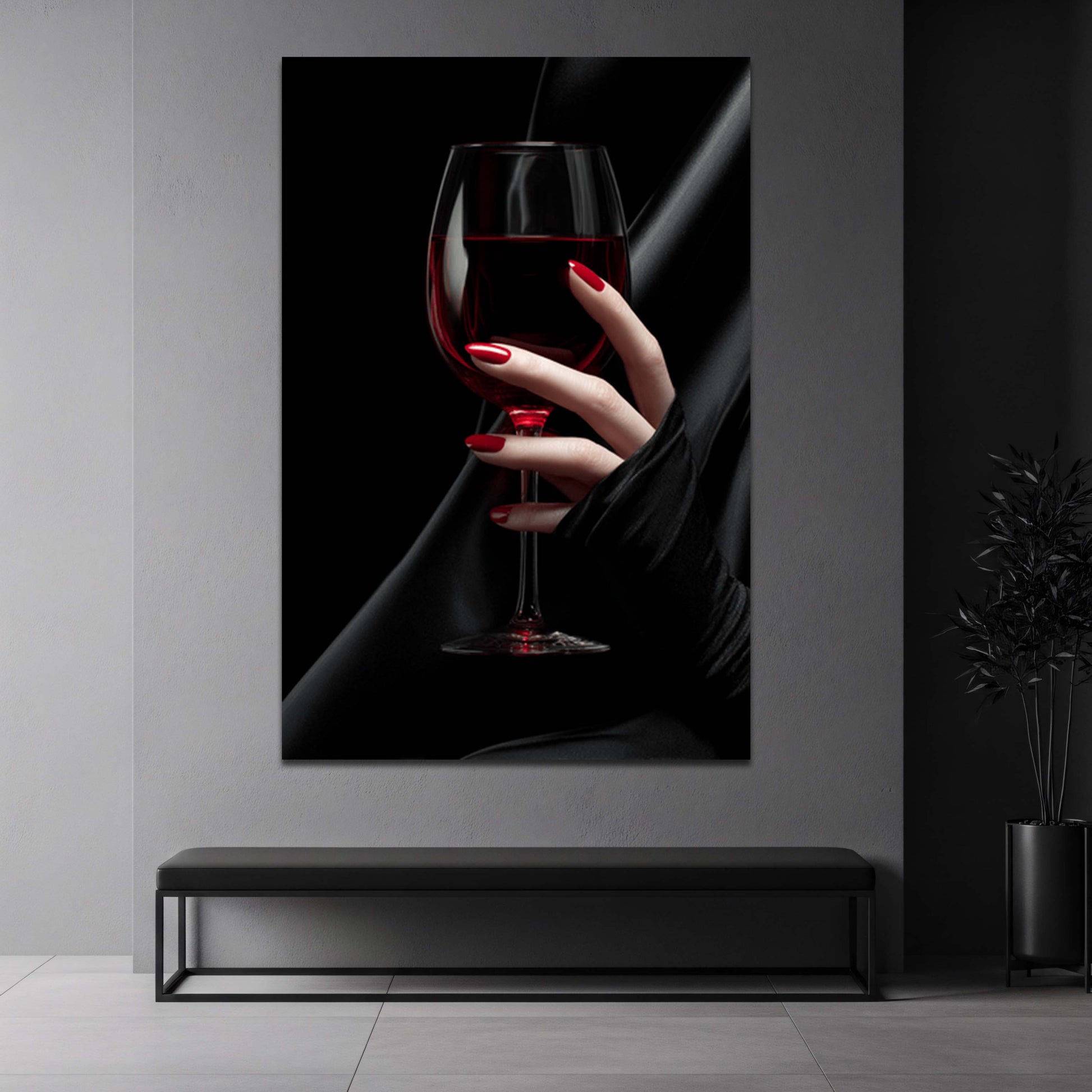 Eleganza con bicchiere di vino e unghie rosse quadro