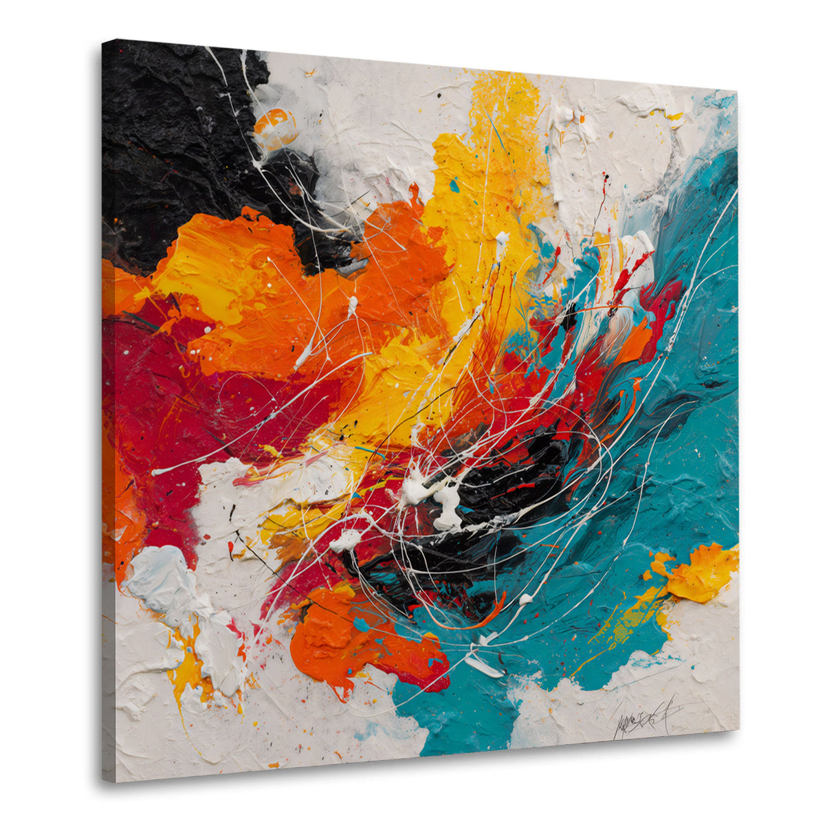 Esplosione di colore astratta arancio e turchese quadro