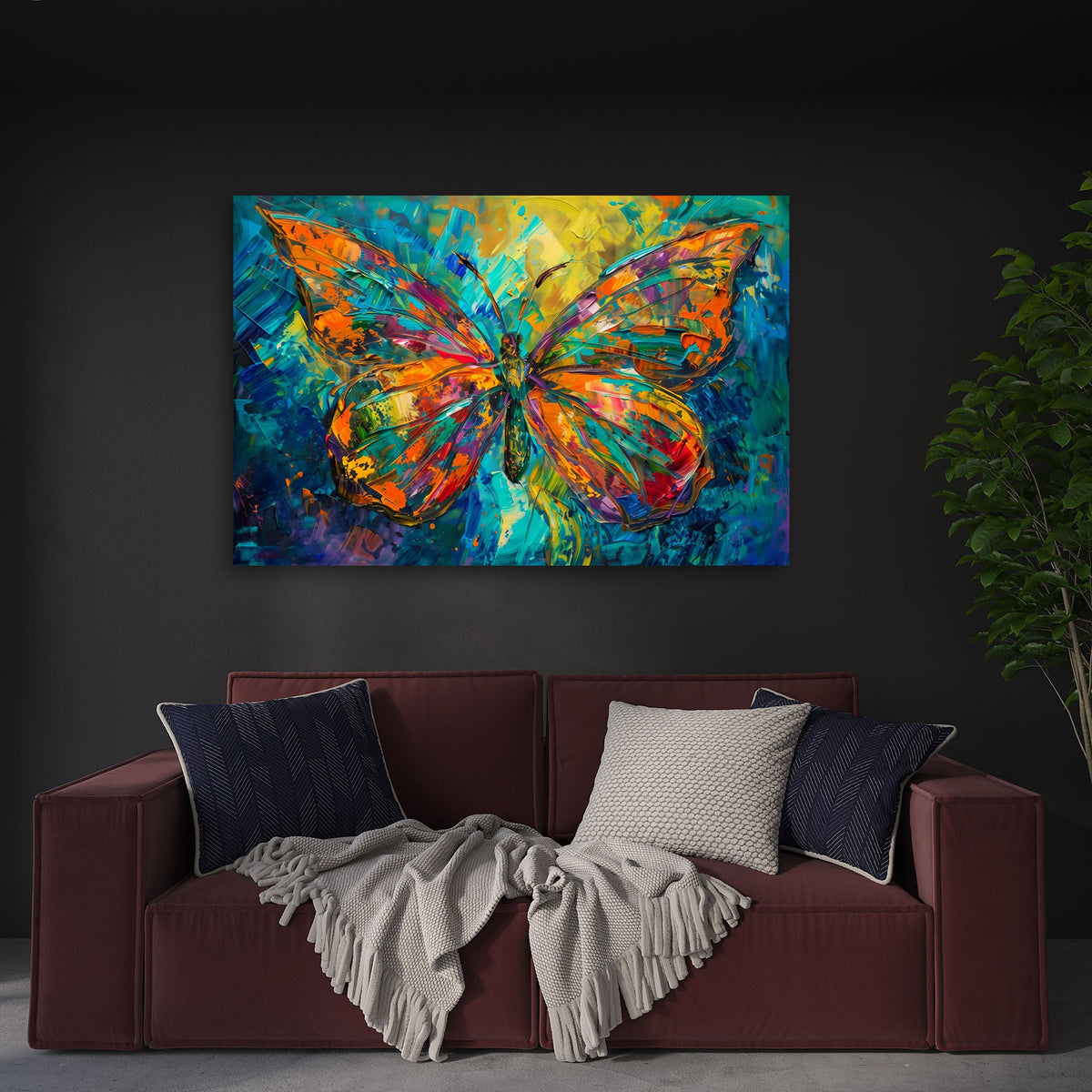 Farfalla colorata in arancio e blu in stile astratto quadro