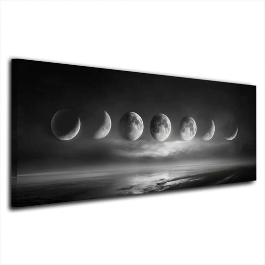Fasi lunari panorama con nebbia e riflesso sull'acqua quadro