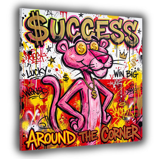 Felino rosa comic Success Around the Corner Pop Art Graffiti quadro