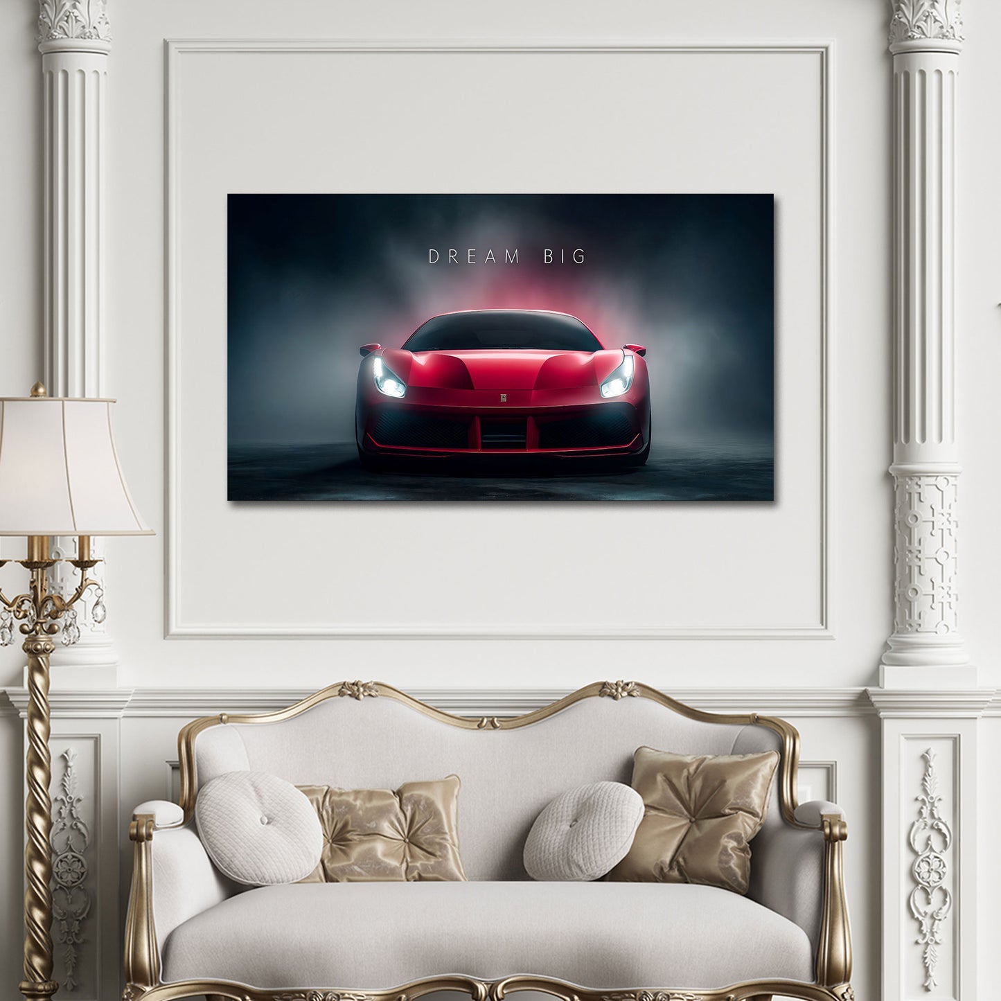 Ferrari auto sportiva rossa Dream Big motivazionale quadro