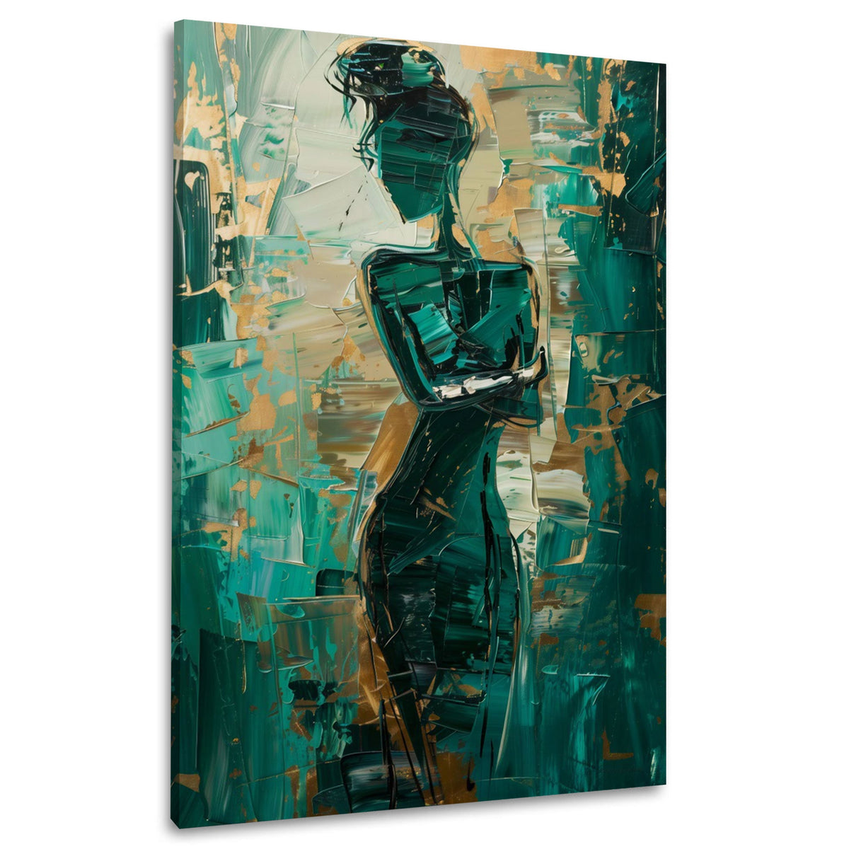 Figura femminile in verde e oro astratta e moderna quadro