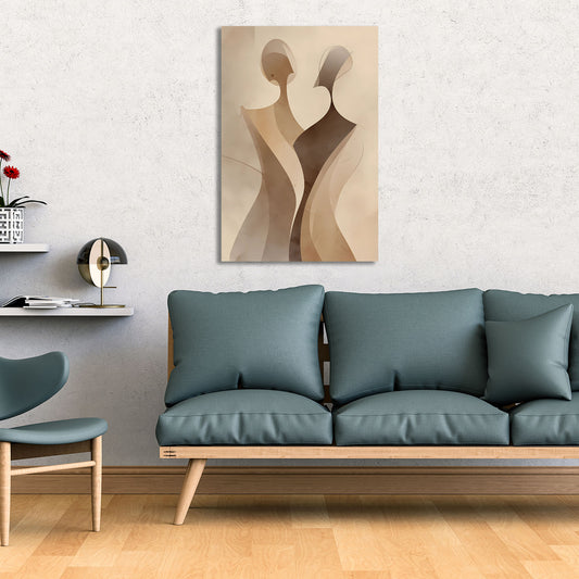 Figure astratte silhouette minimaliste toni marroni quadro