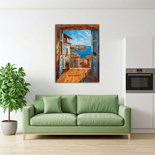 Quadro finestra vista mare e borgo in soggiorno