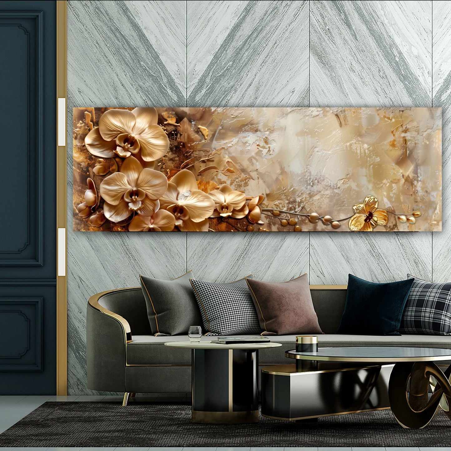 Fiori dorati astratti caldi con colori brillanti quadro