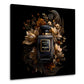 Flacone profumo nero oro fiori eleganza quadro