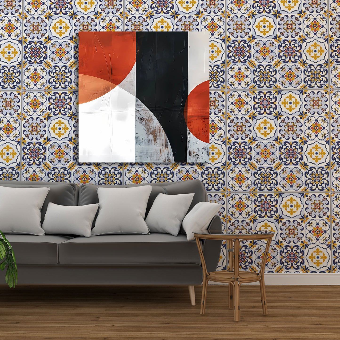 Forme astratte cerchi rossi nero bianco composizione grafica quadro