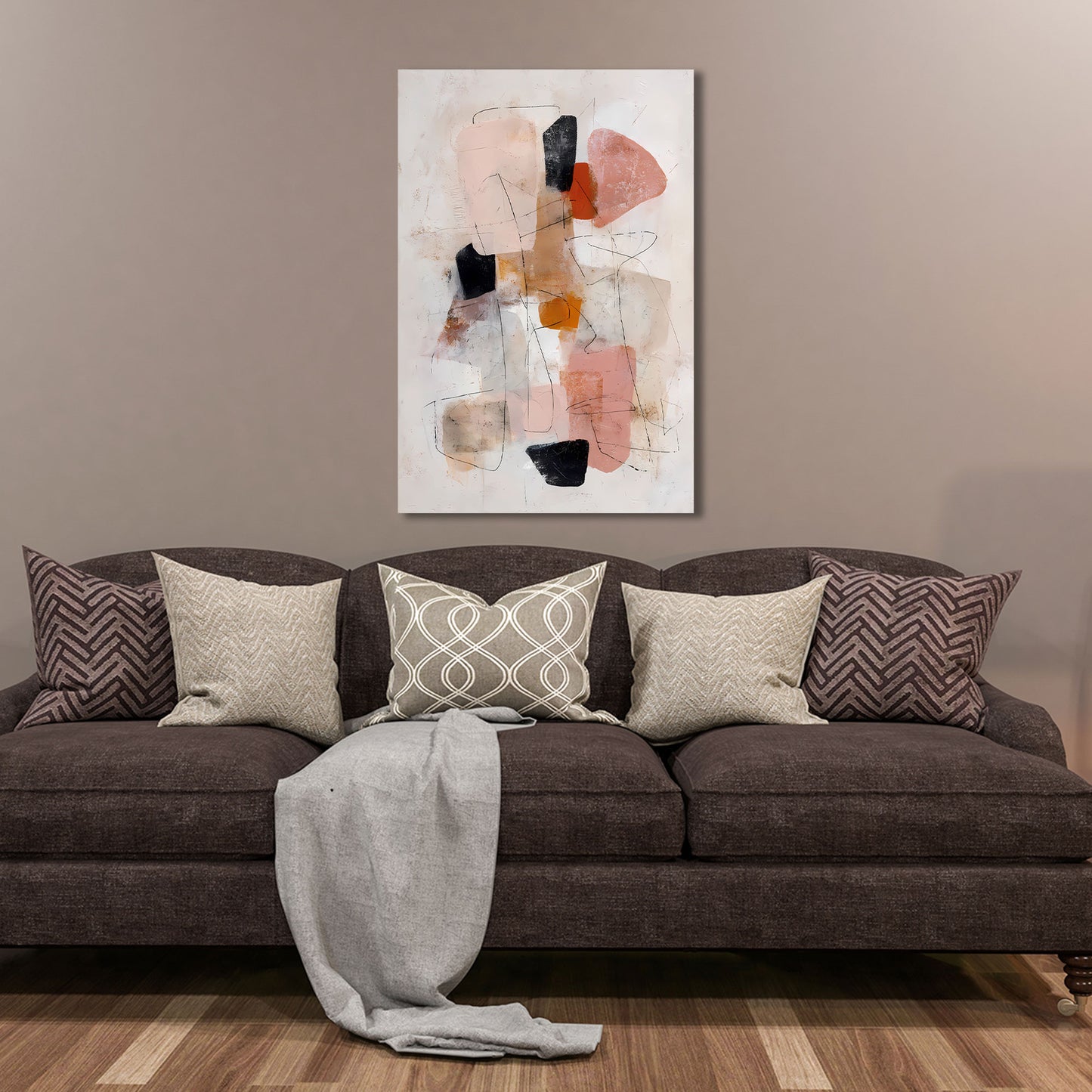 Forme astratte composizione minimal rosa beige quadro