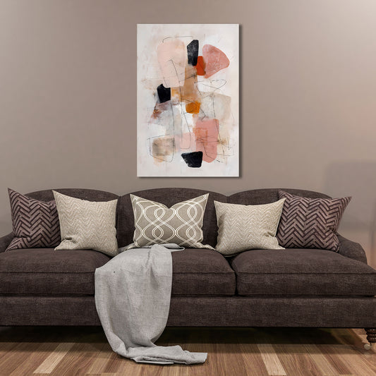 Forme astratte composizione minimal rosa beige quadro