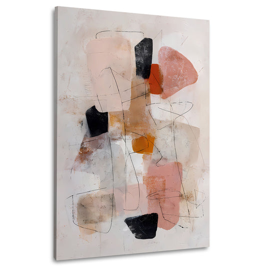 Forme astratte composizione minimal rosa beige quadro