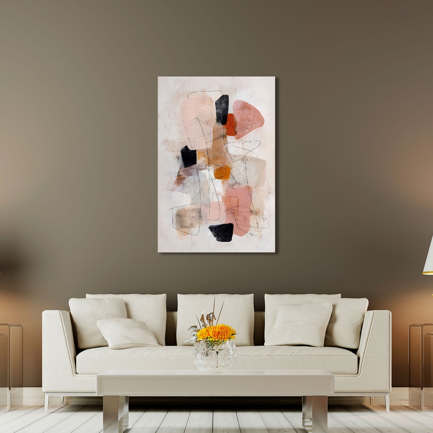 Forme astratte composizione minimal rosa beige quadro