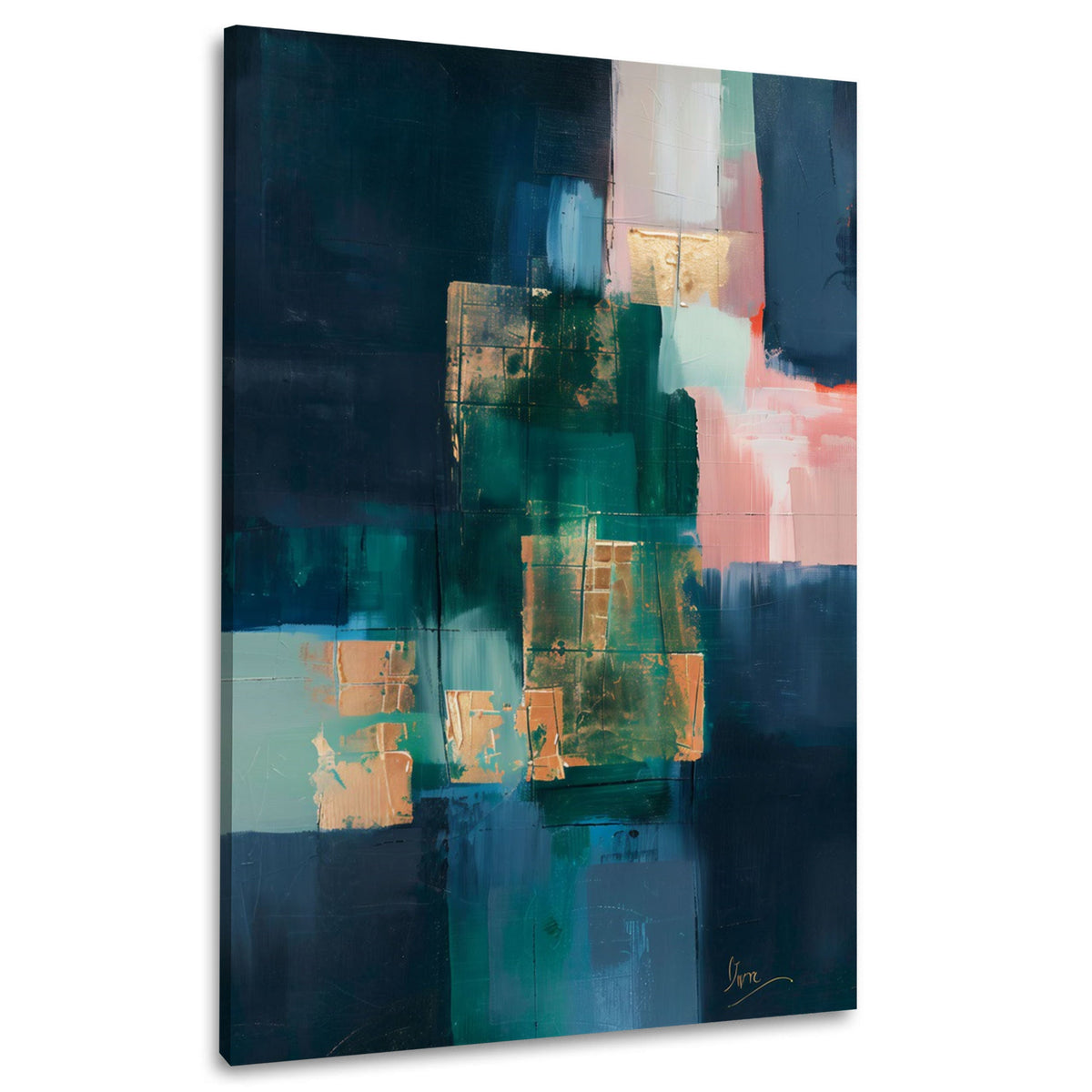 Forme astratte verde petrolio e oro eleganti quadro