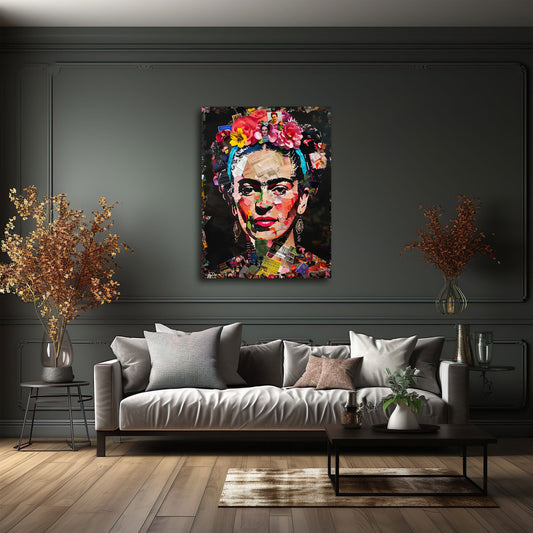 Quadro Frida collage in soggiorno