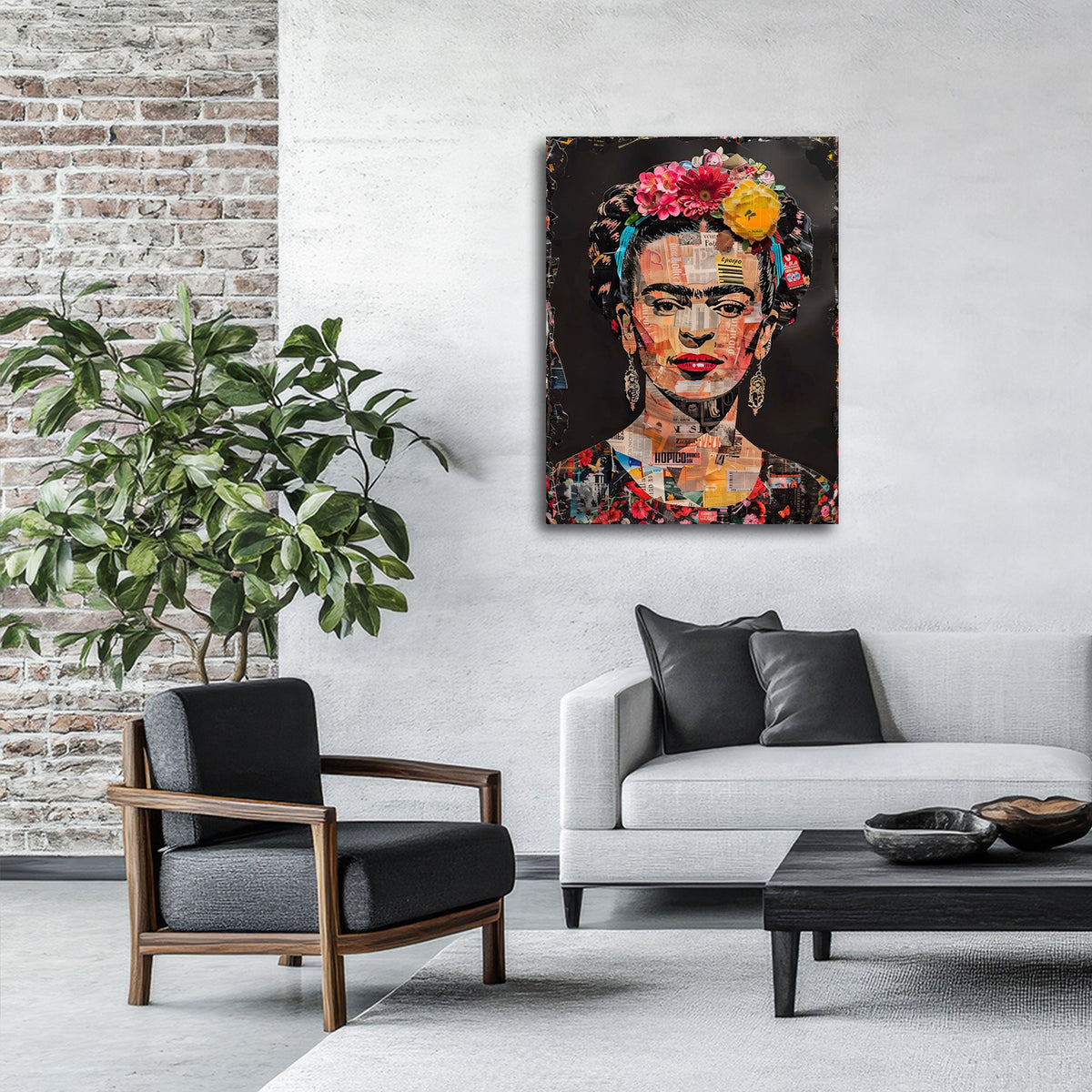 Quadro Frida fiori sfondo scuro ambientato