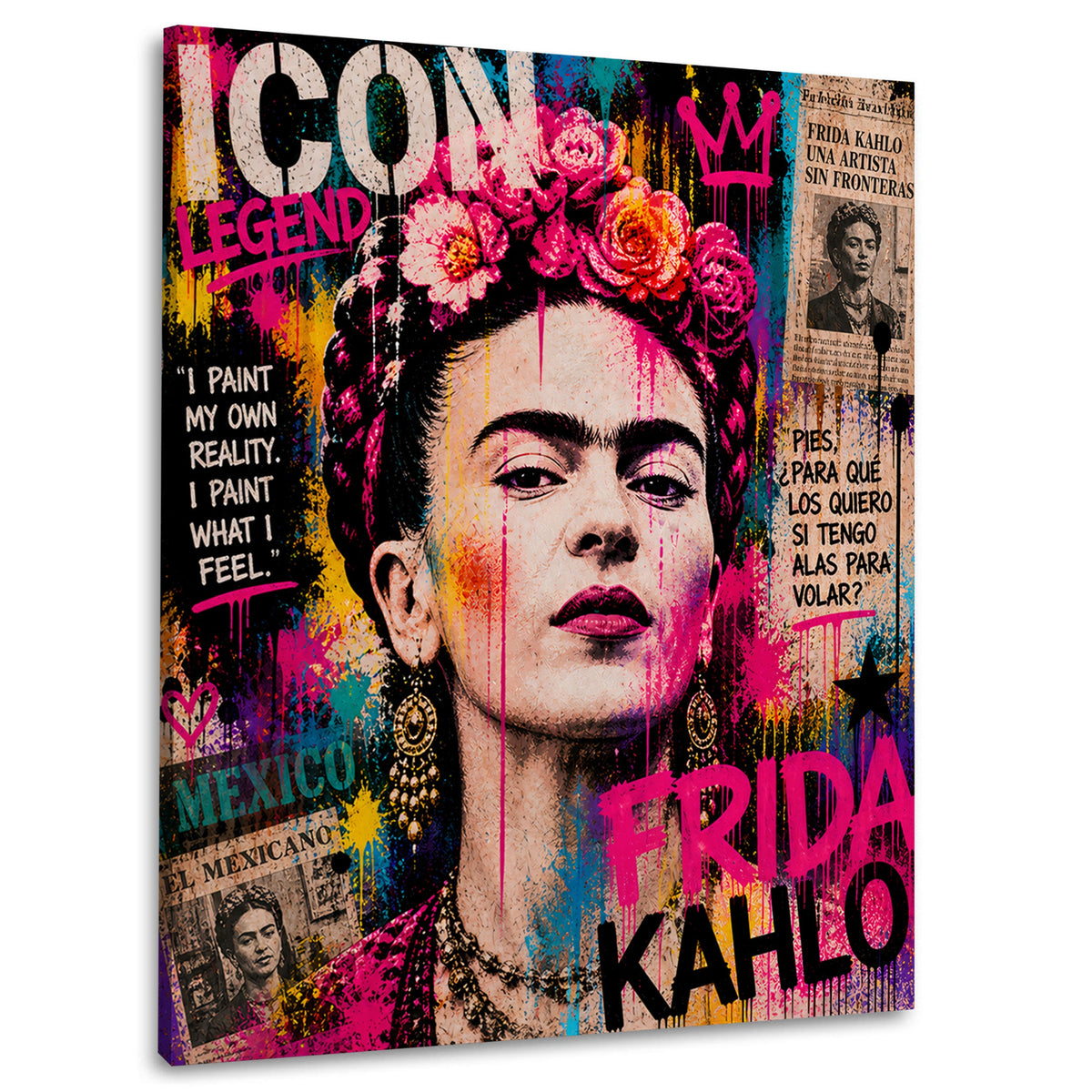Frida icona leggenda con corona di fiori Pop Art quadro