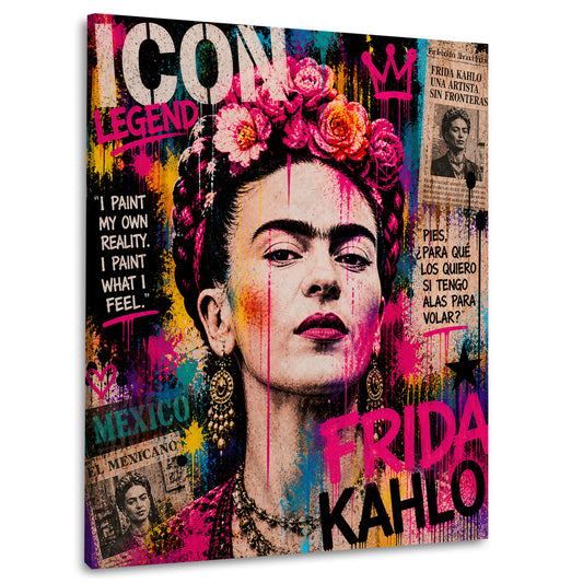 Frida icona leggenda con corona di fiori Pop Art quadro