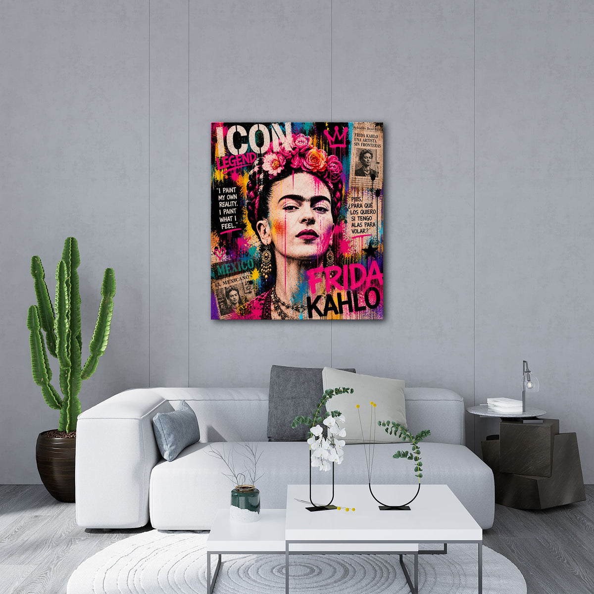 Frida icona leggenda con corona di fiori Pop Art quadro