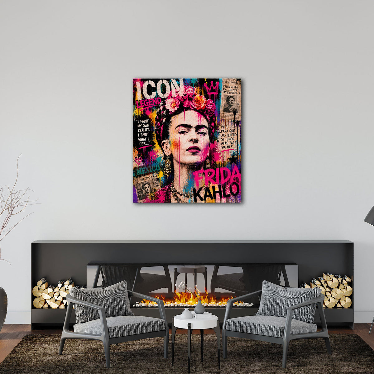 Frida icona leggenda con corona di fiori Pop Art quadro
