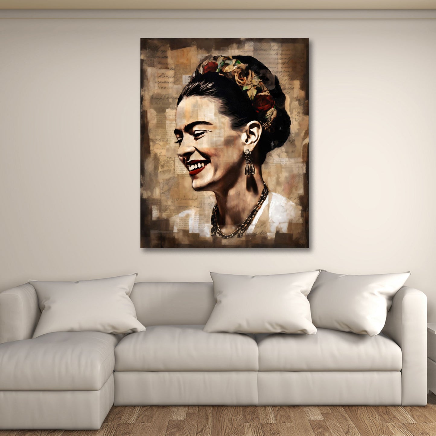 Frida ritratto donna con fiori tra i capelli vintage quadro