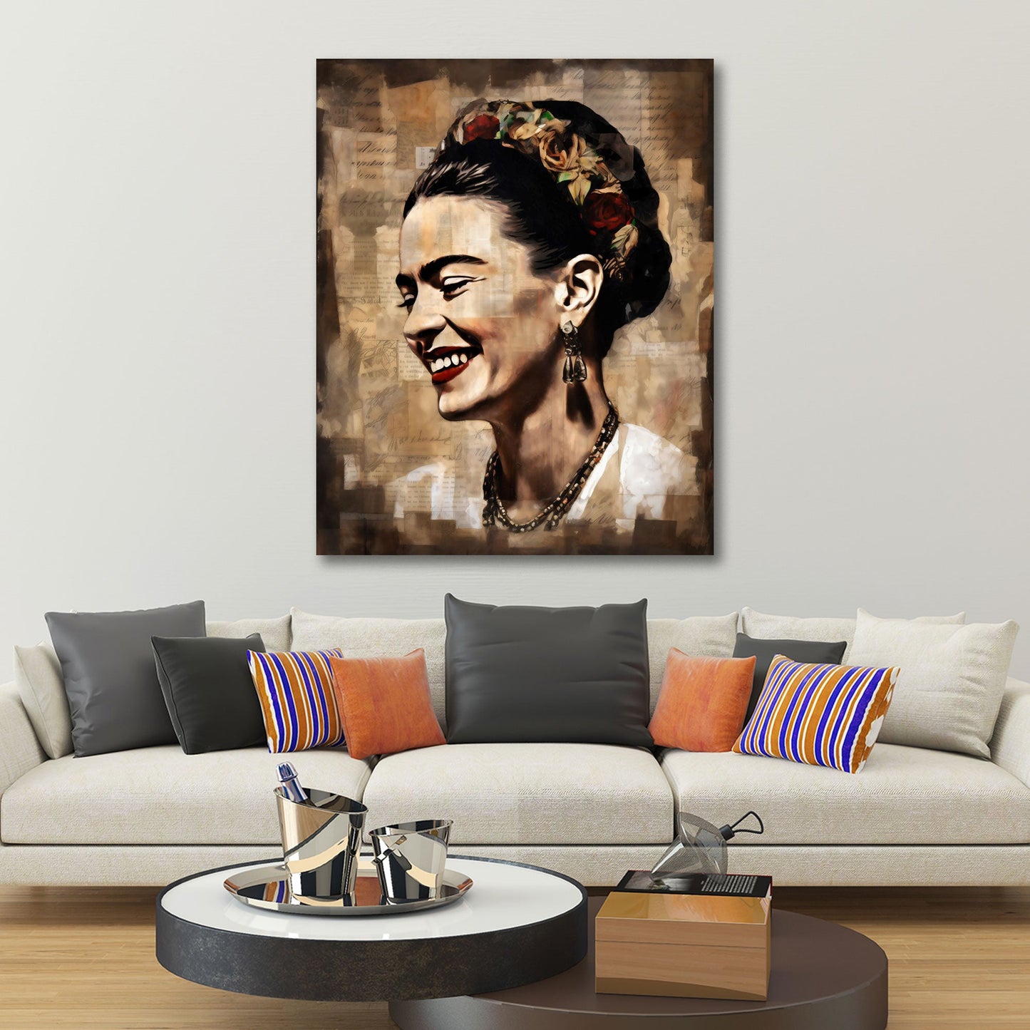 Frida ritratto donna con fiori tra i capelli vintage quadro