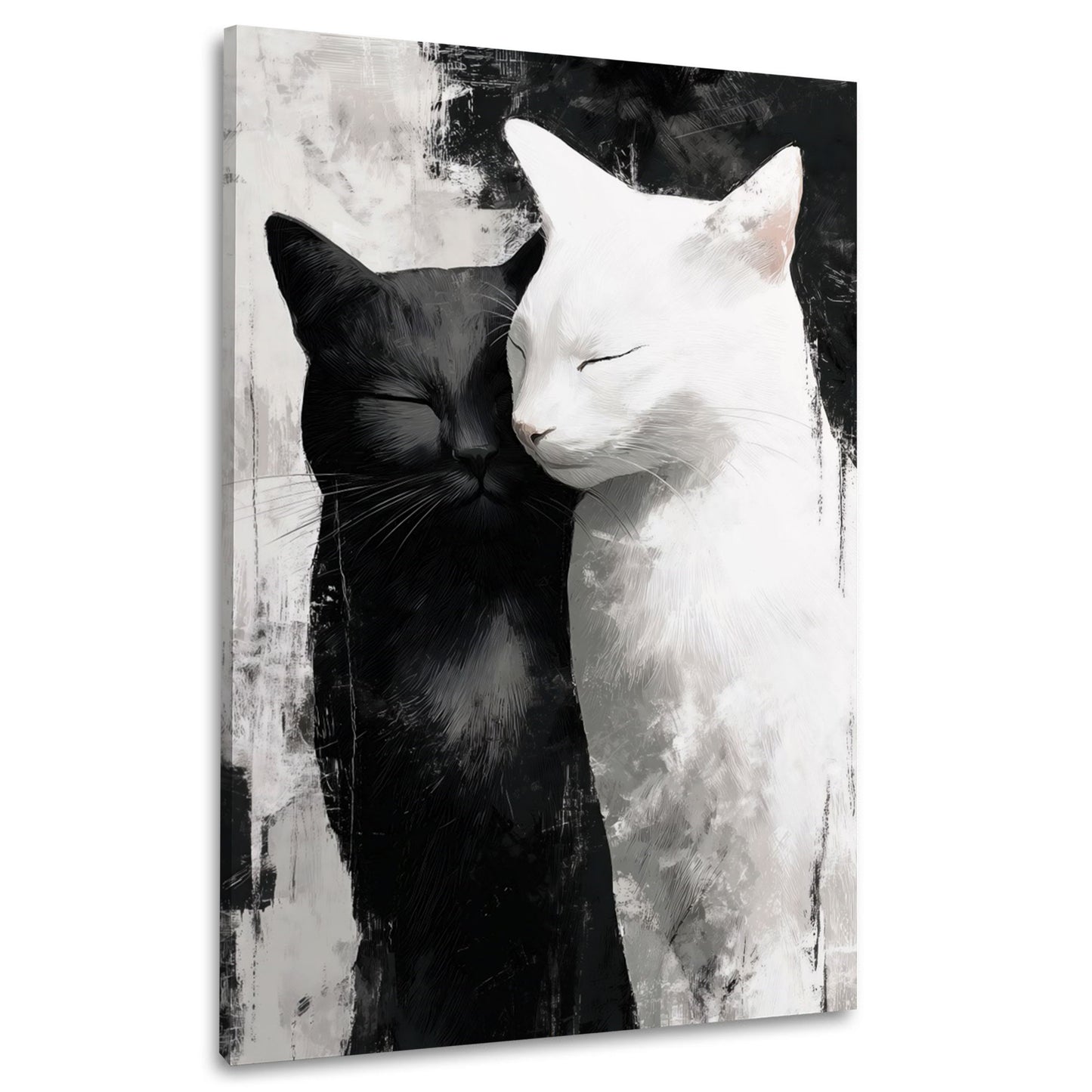 Gatti bianco e nero in dolce abbraccio armonioso quadro