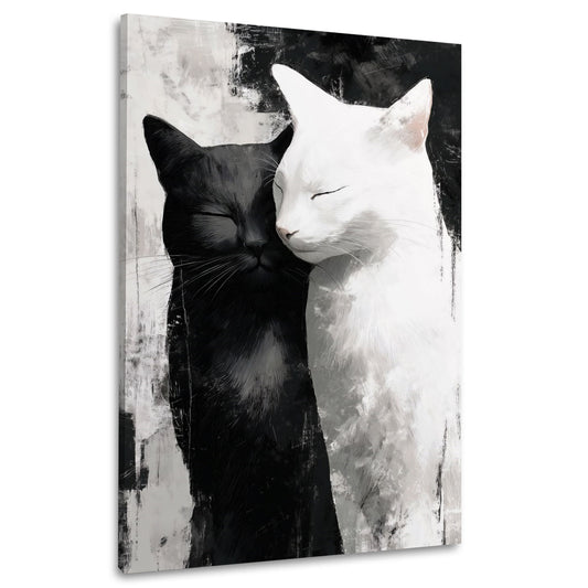 Gatti bianco e nero in dolce abbraccio armonioso quadro