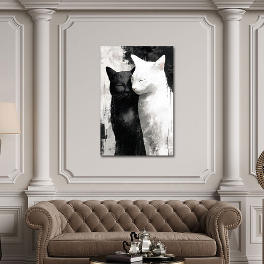 Gatti bianco e nero in dolce abbraccio armonioso quadro