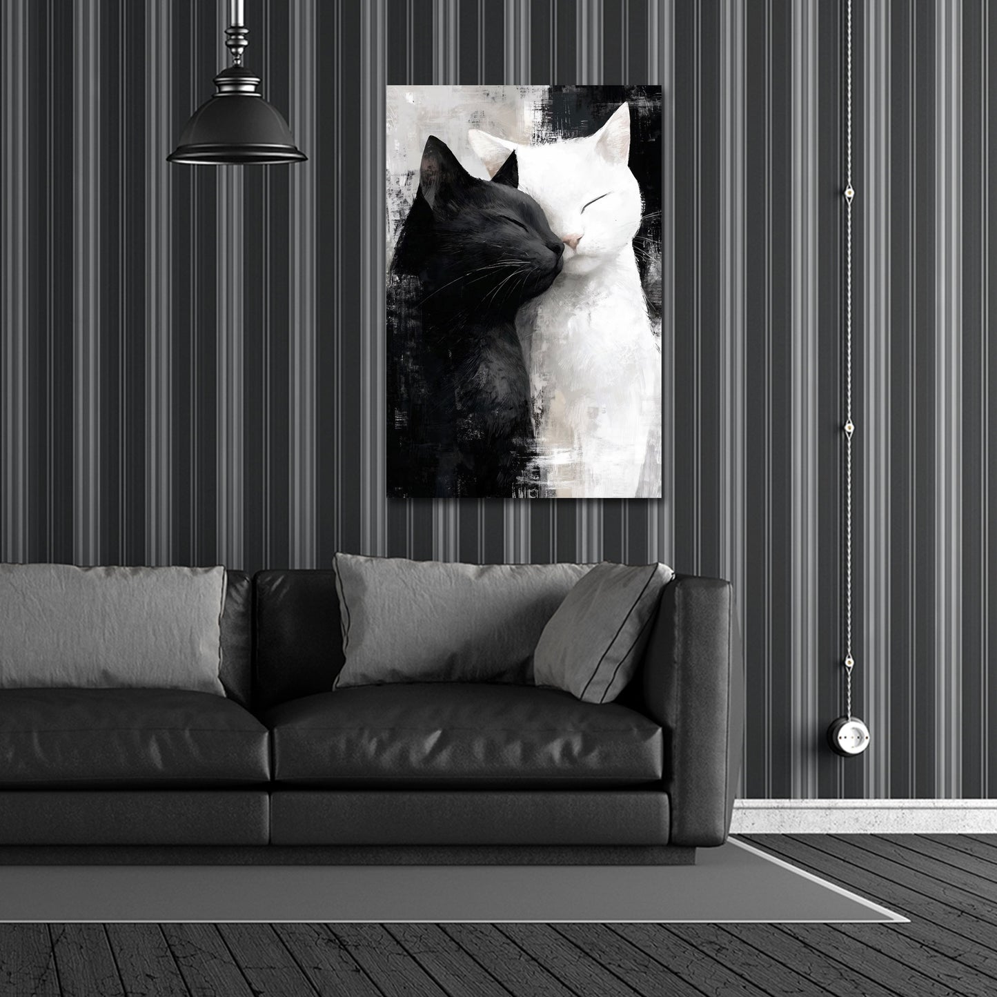 Gatti innamorati bianco e nero in dolce abbraccio quadro