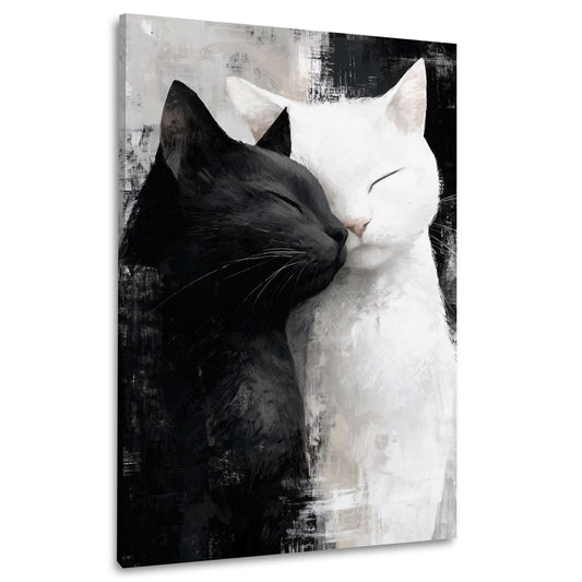 Gatti innamorati bianco e nero in dolce abbraccio quadro