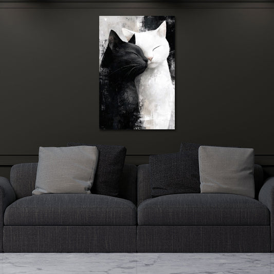 Gatti innamorati bianco e nero in dolce abbraccio quadro