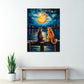 Gatti romantici luna piena lago notturno quadro
