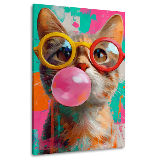 Gatto colorato Pop Art con occhiali e gomma quadro